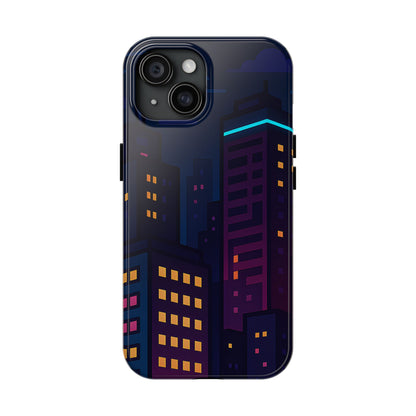 Neon City Skyline Tough Phone Case – Night Aesthetic Protective Cover for iPhone & Samsung