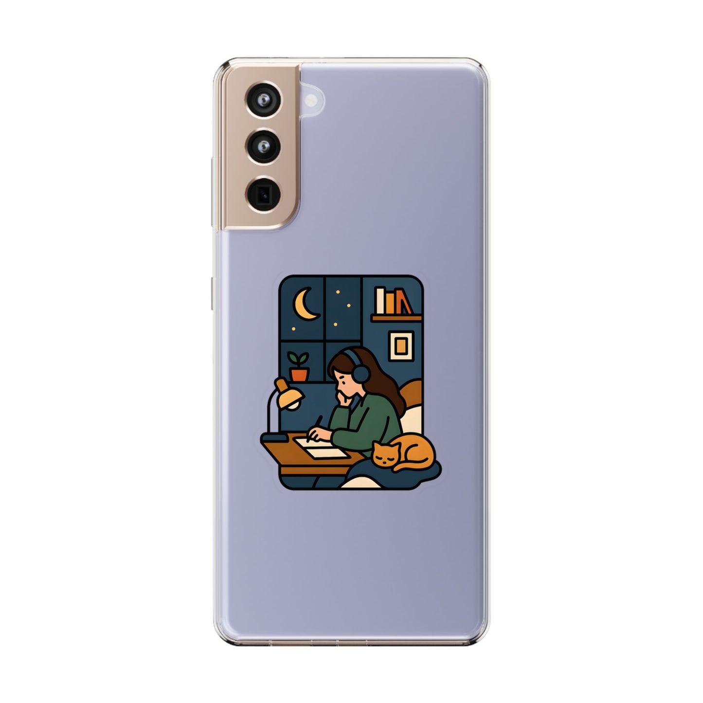 Clear Lofi Midnight Study Case - Cozy Aesthetic Transparent Cover for iPhone & Samsung