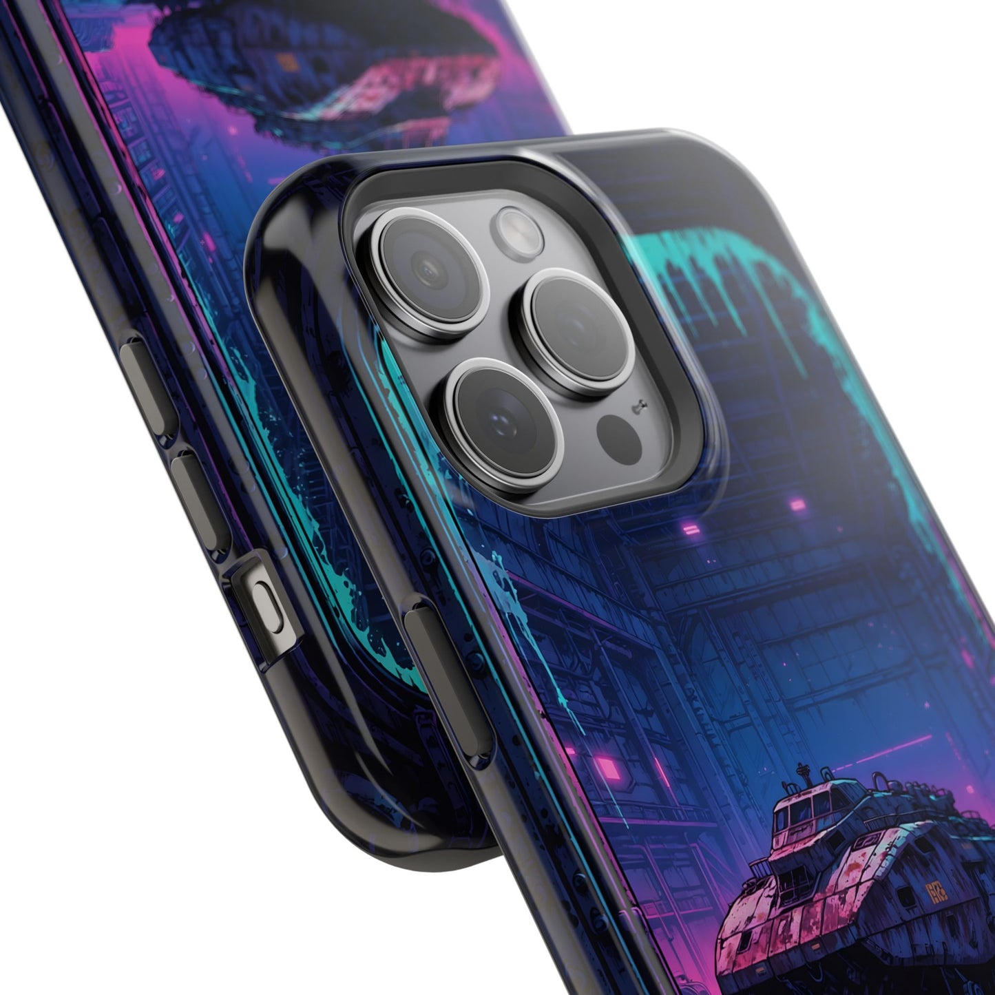 Cyberpunk Garage: Neon Sci-Fi Hover Tank MagSafe Case