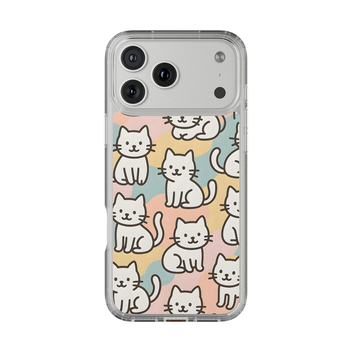 Clear White Cat Pattern Case - Kawaii Pastel Aesthetic Transparent Cover