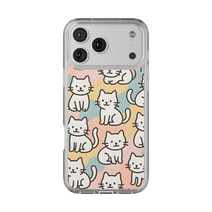 Clear White Cat Pattern Case - Kawaii Pastel Aesthetic Transparent Cover