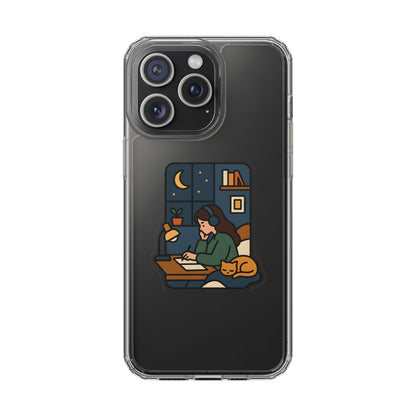 Clear Lofi Midnight Study Case - Cozy Aesthetic Transparent Cover for iPhone & Samsung