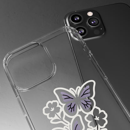 Clear Lavender Butterfly Case - Floral Botanical Transparent Cover for iPhone & Samsung