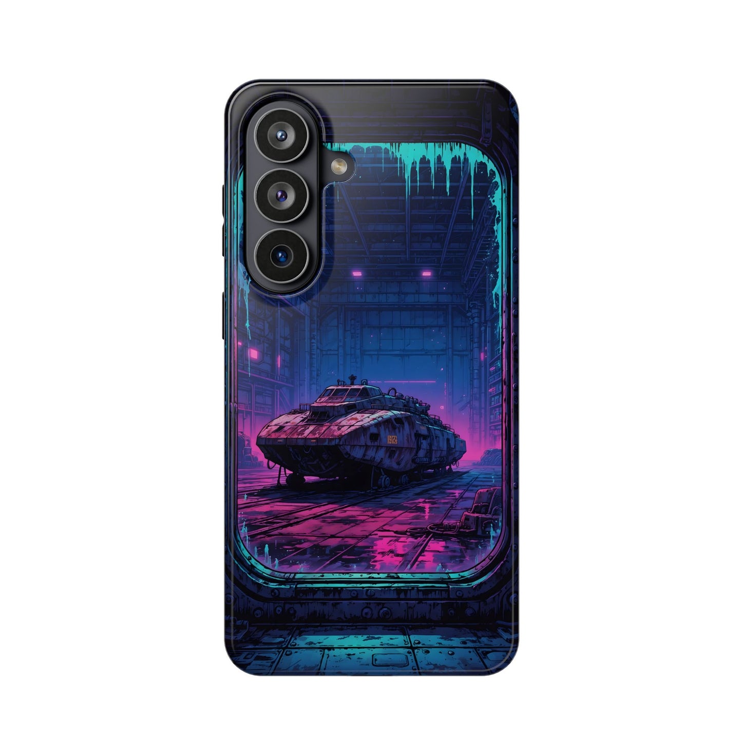 Cyberpunk Garage: Neon Sci-Fi Hover Tank MagSafe Case