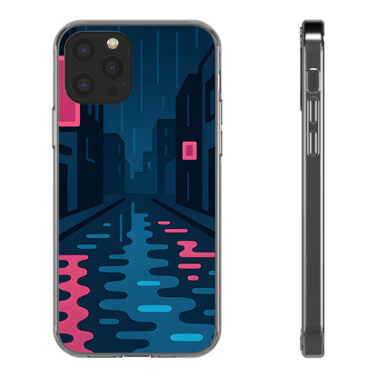 Clear Rainy Neon Street Case - Minimalist Urban Aesthetic Transparent Cover