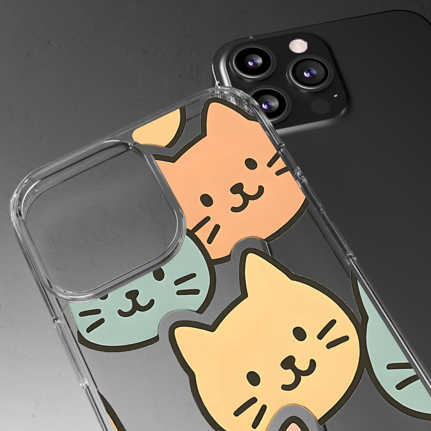 Clear Colorful Cat Pattern Case - Kawaii Aesthetic Transparent Cover for iPhone & Samsung