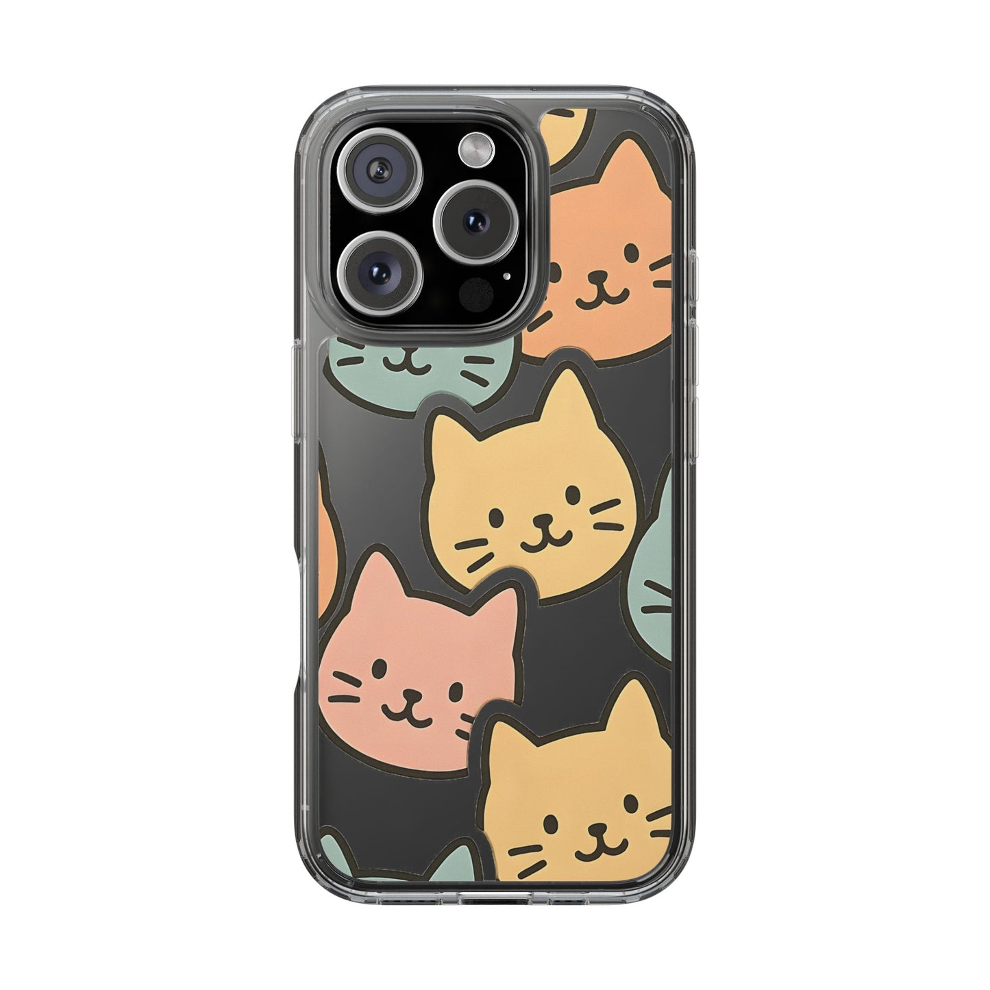 Clear Colorful Cat Pattern Case - Kawaii Aesthetic Transparent Cover for iPhone & Samsung