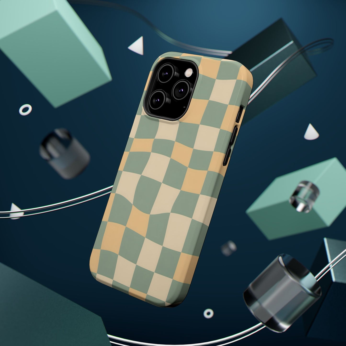 Wavy Sage & Cream Checkerboard Magnetic Case