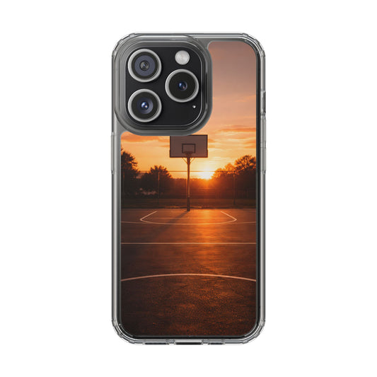 Clear Golden Hour Basketball Case - Urban Sunset Court Transparent Cover