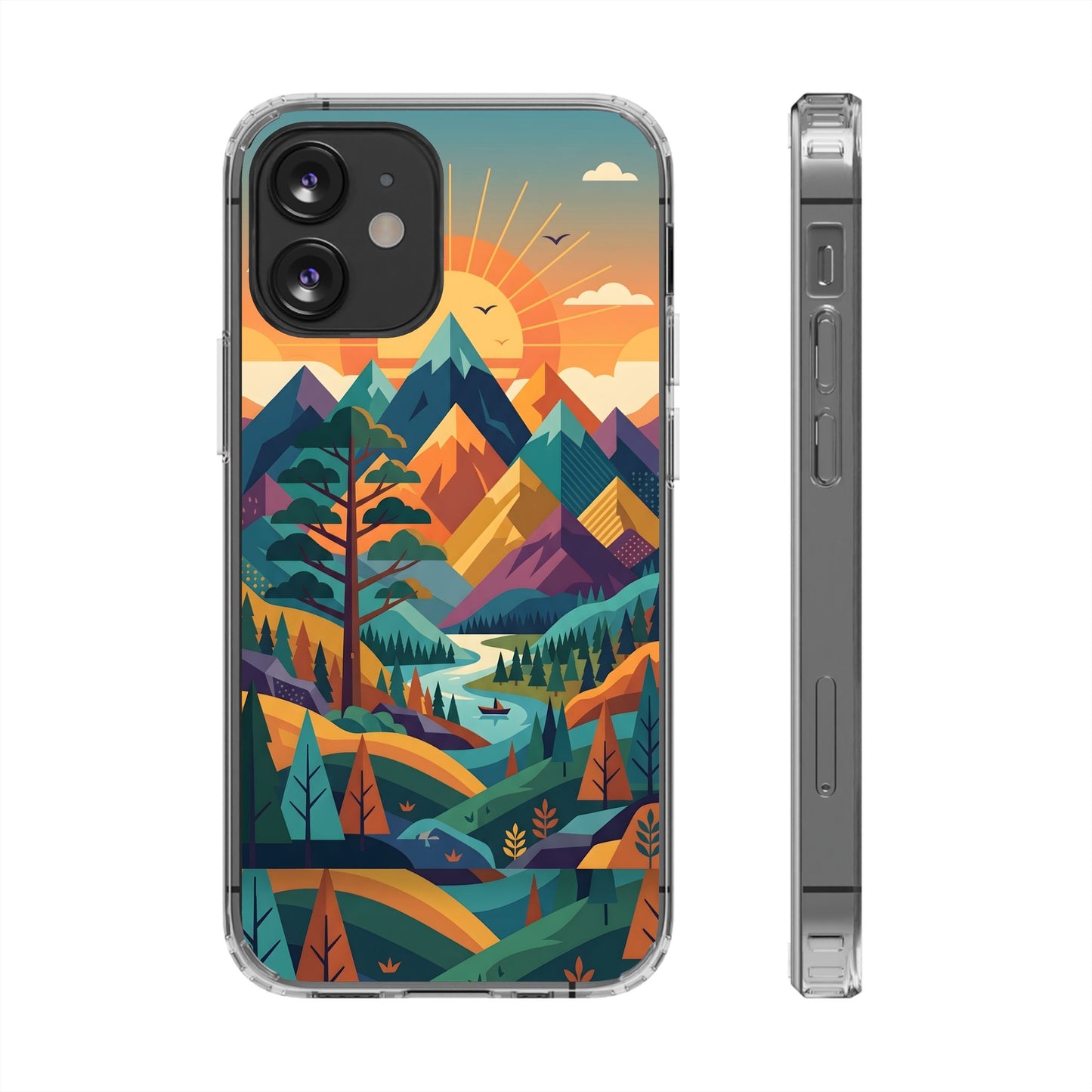 Retro Mountain Landscape Clear Case - Minimalist Outdoor Aesthetic Cover