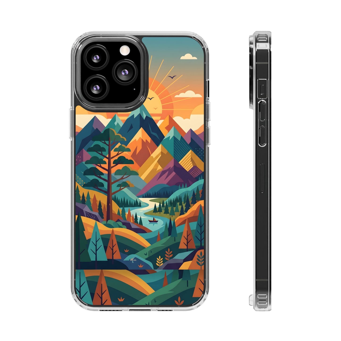 Retro Mountain Landscape Clear Case - Minimalist Outdoor Aesthetic Cover
