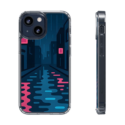 Clear Rainy Neon Street Case - Minimalist Urban Aesthetic Transparent Cover
