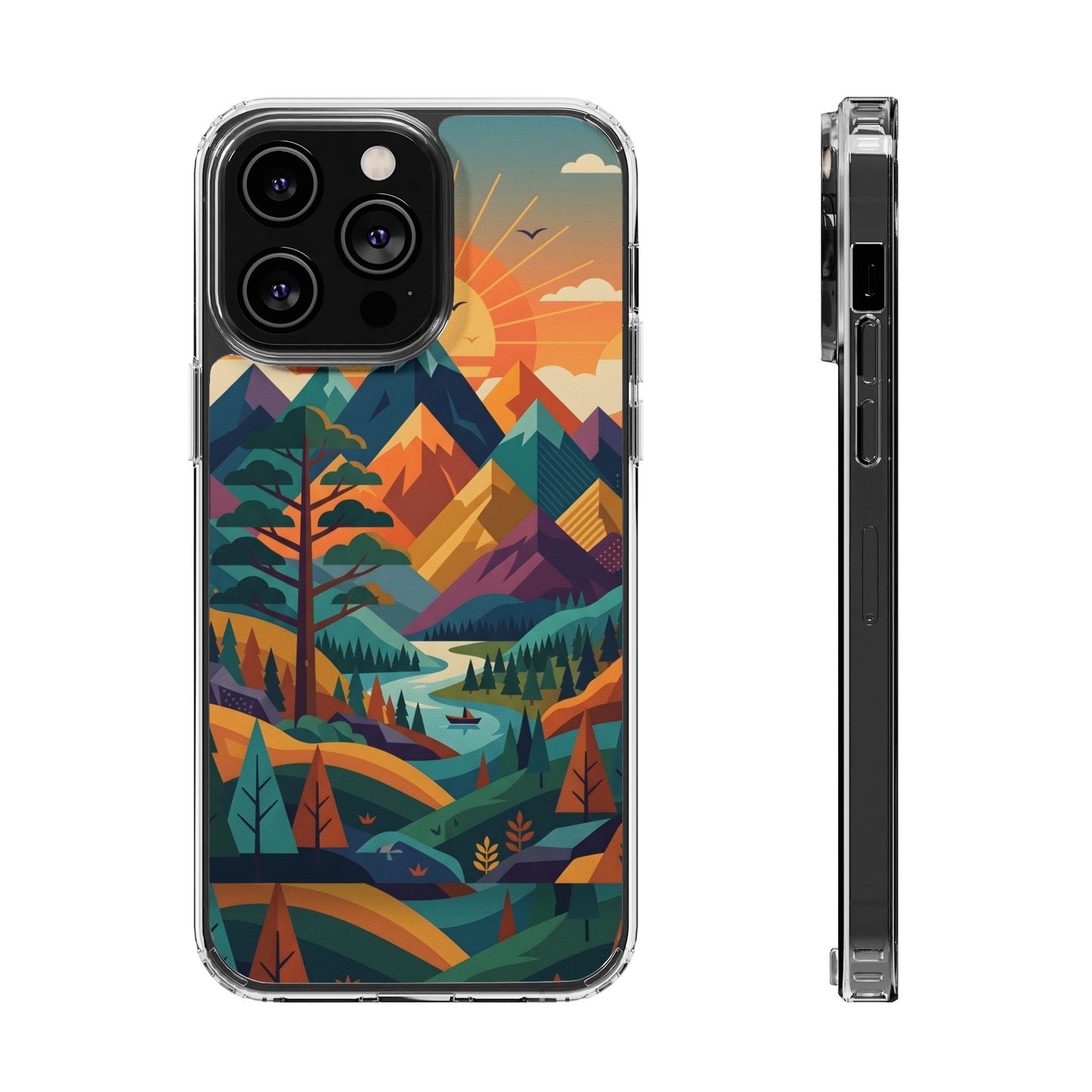 Retro Mountain Landscape Clear Case - Minimalist Outdoor Aesthetic Cover