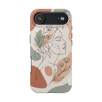 Earthy Abstract Female Line Art Tough Case - Minimalist Boho Cover for iPhone & Samsung