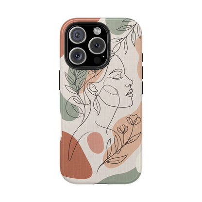 Earthy Abstract Female Line Art Tough Case - Minimalist Boho Cover for iPhone & Samsung