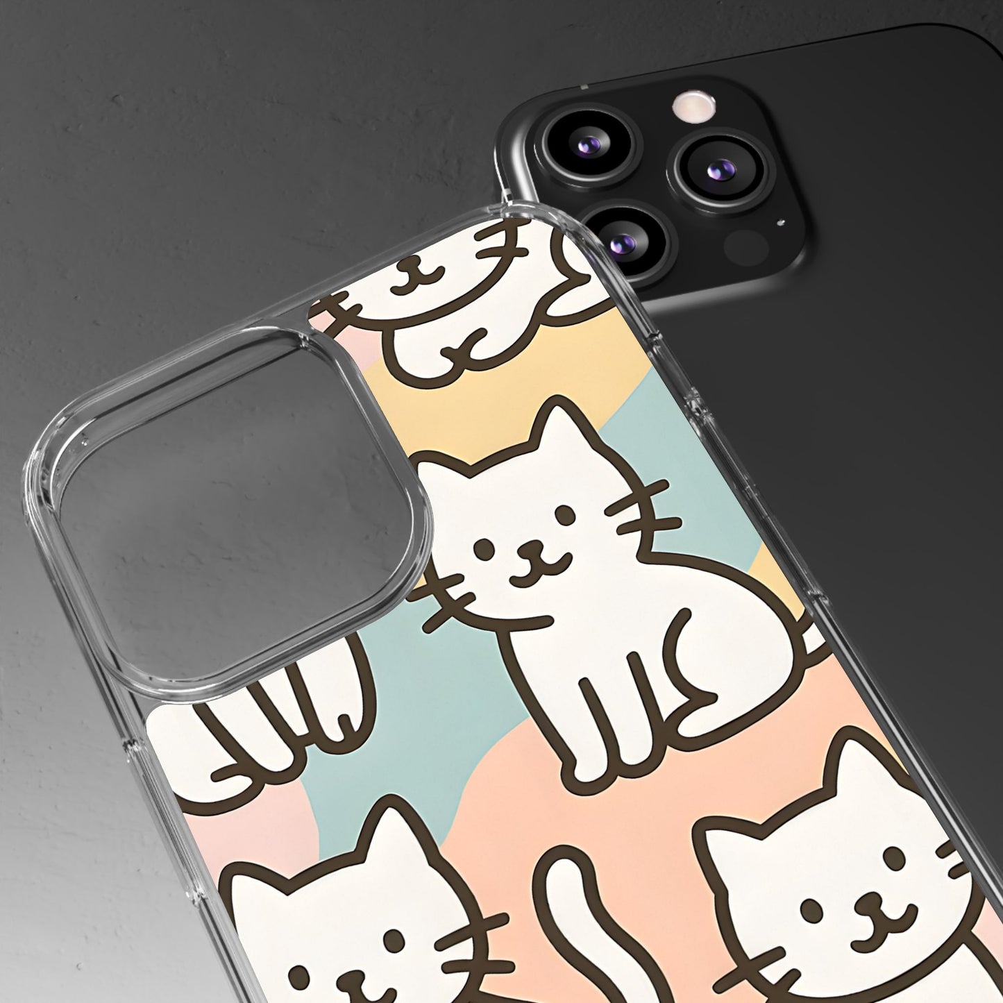 Clear White Cat Pattern Case - Kawaii Pastel Aesthetic Transparent Cover