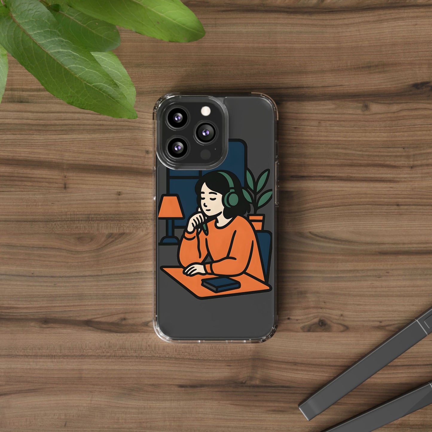 Clear Lofi Study Girl Case - Minimalist Aesthetic Transparent Cover for iPhone & Samsung
