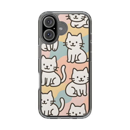 Clear White Cat Pattern Case - Kawaii Pastel Aesthetic Transparent Cover