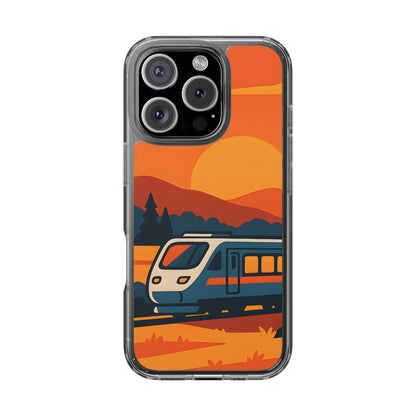 Clear Sunset Train Phone Case - Minimalist Travel Aesthetic Transparent Cover