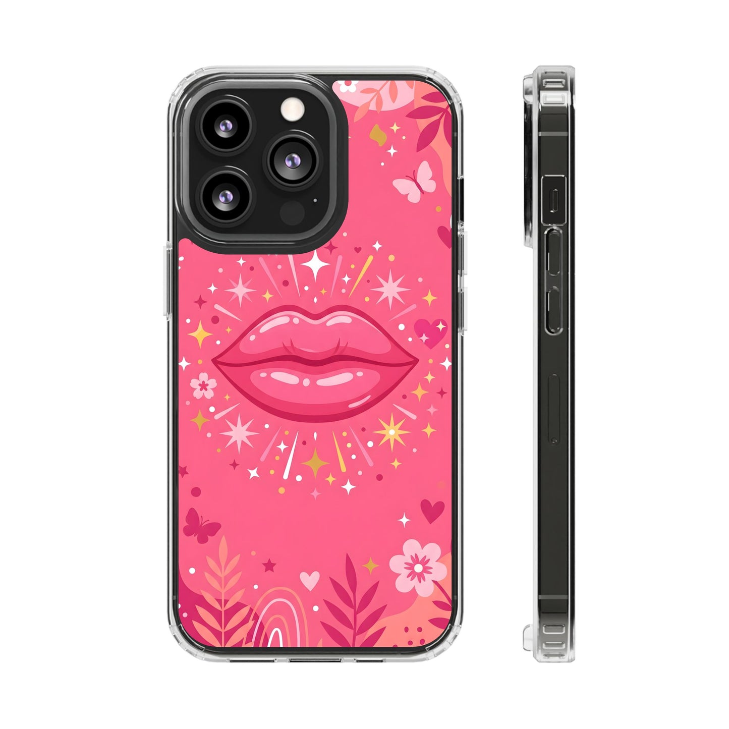 Retro Glam Pink Lips Clear Case - MagSafe Compatible Y2K Cover