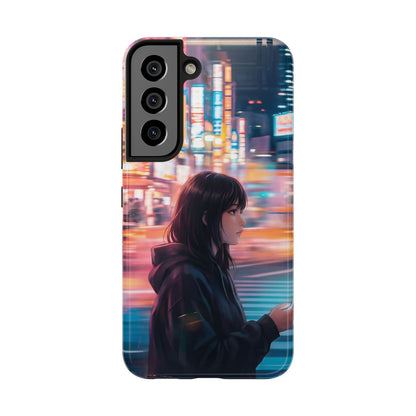 Neon City Girl Tough Case - Urban Melancholy Anime Cover for iPhone & Samsung
