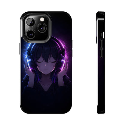 Neon Music Anime Girl Tough Case - Purple & Blue Aesthetic Cover for iPhone & Samsung