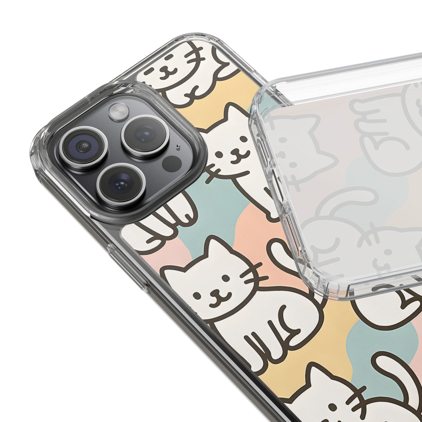 Clear White Cat Pattern Case - Kawaii Pastel Aesthetic Transparent Cover