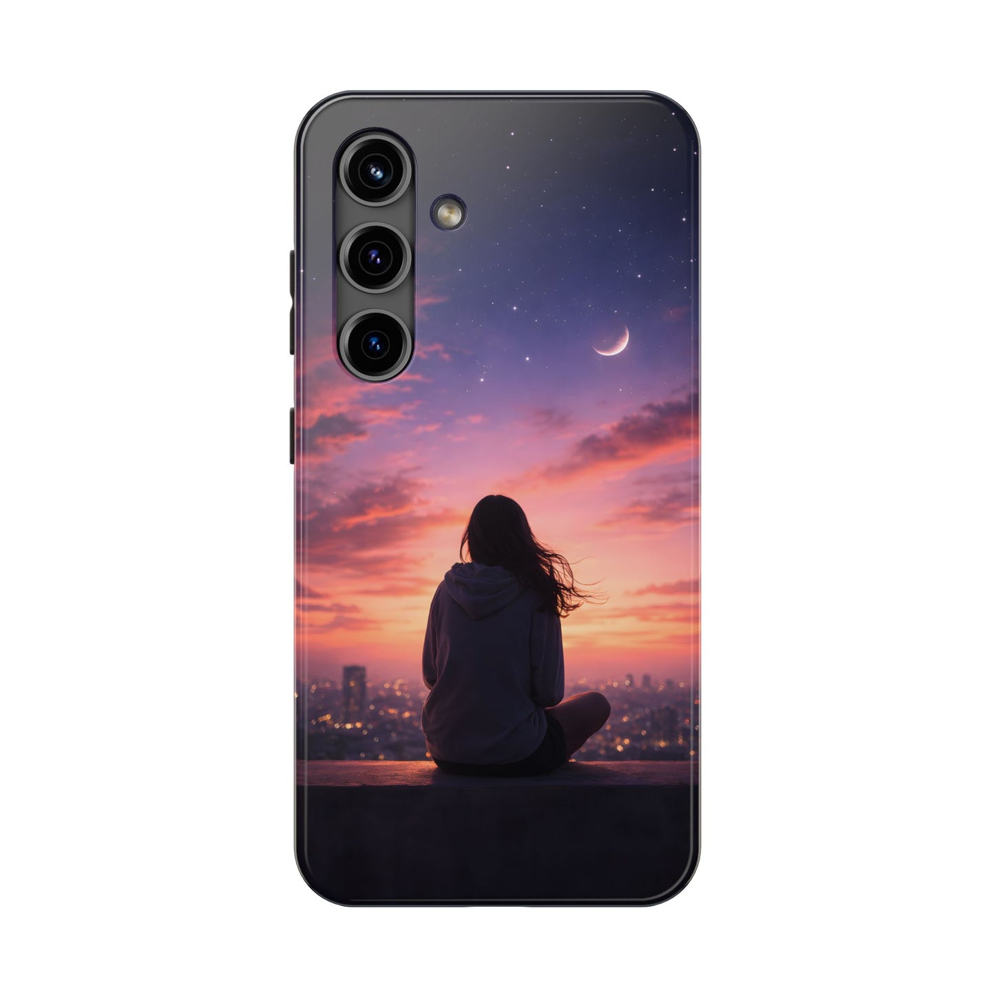 Dreamy Rooftop Sunset Tough Case - Lo-Fi Cityscape Cover for iPhone & Samsung