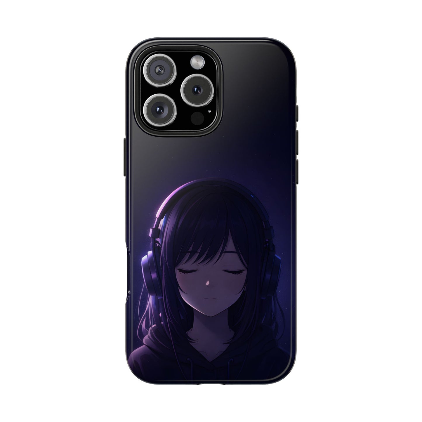Midnight Lofi Anime Girl Tough Case - Deep Purple Music Cover for iPhone & Samsung