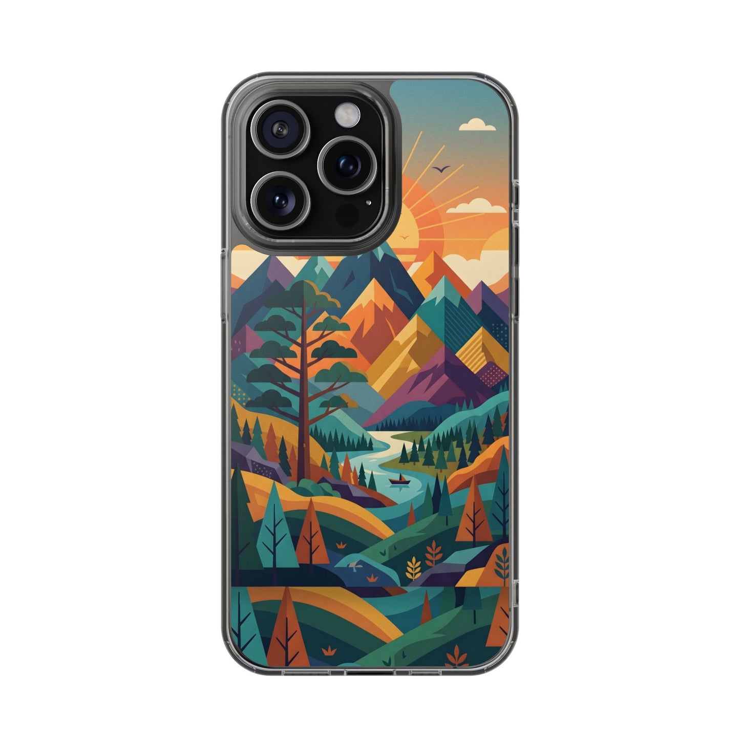 Retro Mountain Landscape Clear Case - Minimalist Outdoor Aesthetic Cover