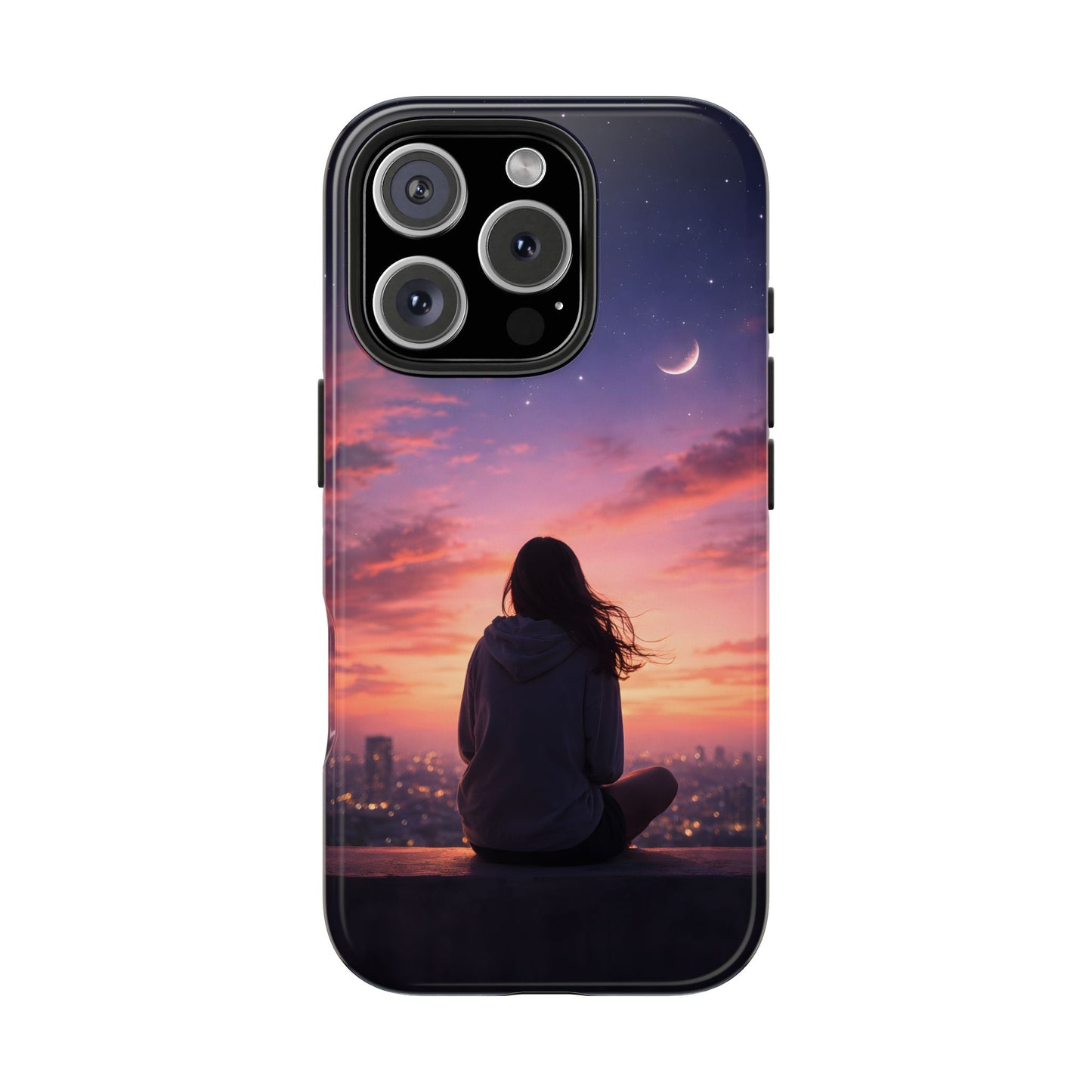 Dreamy Rooftop Sunset Tough Case - Lo-Fi Cityscape Cover for iPhone & Samsung