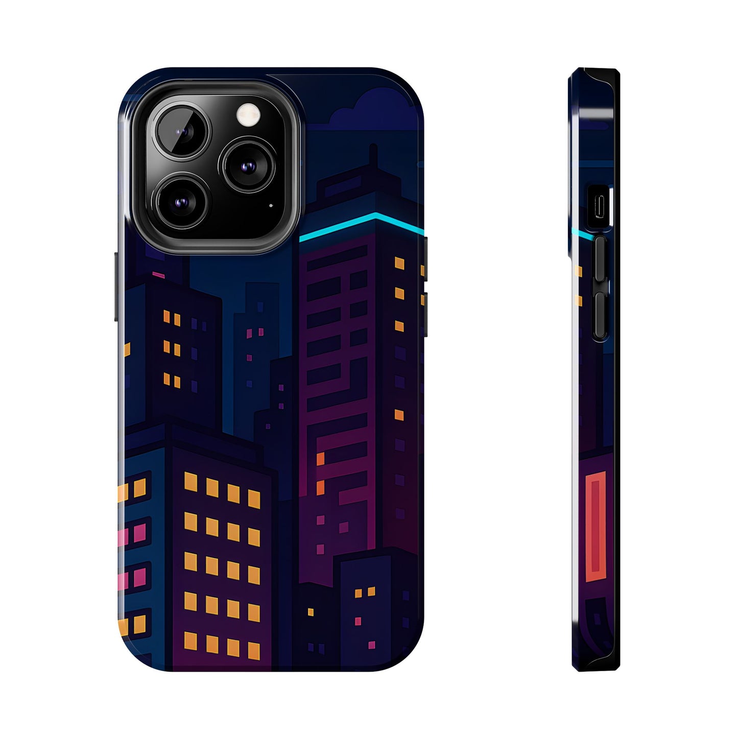 Neon City Skyline Tough Phone Case – Night Aesthetic Protective Cover for iPhone & Samsung