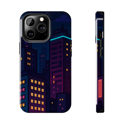 Neon City Skyline Tough Phone Case – Night Aesthetic Protective Cover for iPhone & Samsung