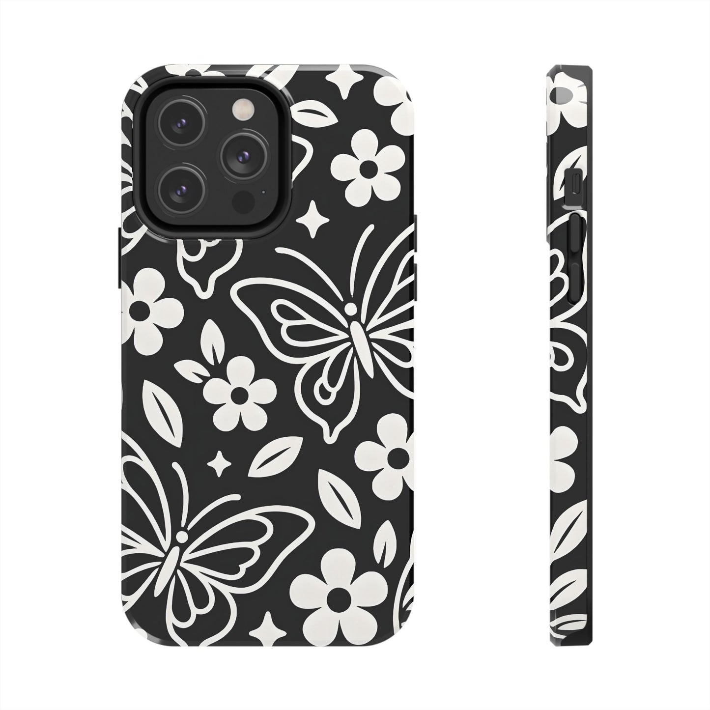 Midnight Butterfly Line Art Tough Case - Minimalist Floral Cover for iPhone & Samsung