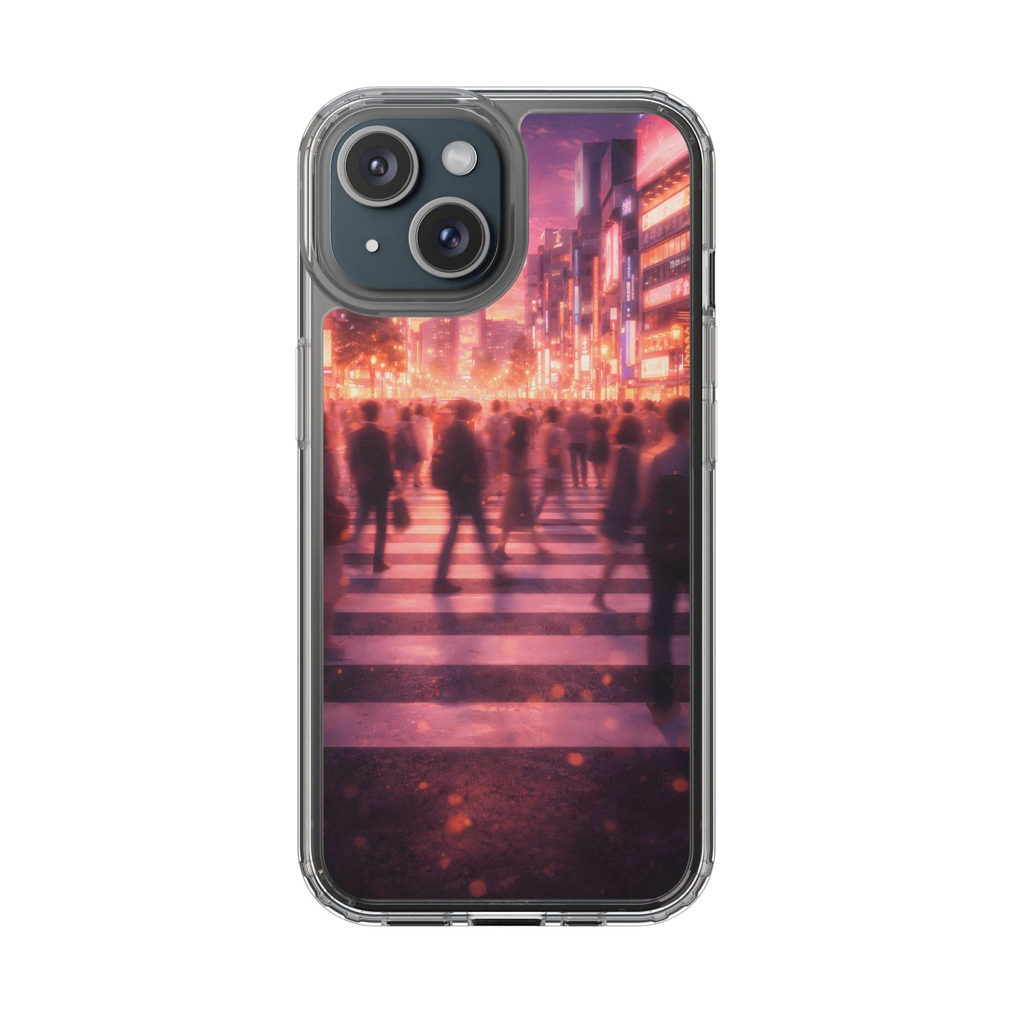 Clear Neon City Sunset Case - Tokyo Crosswalk Aesthetic Transparent Cover