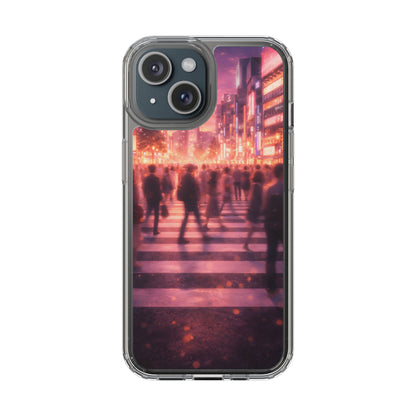 Clear Neon City Sunset Case - Tokyo Crosswalk Aesthetic Transparent Cover