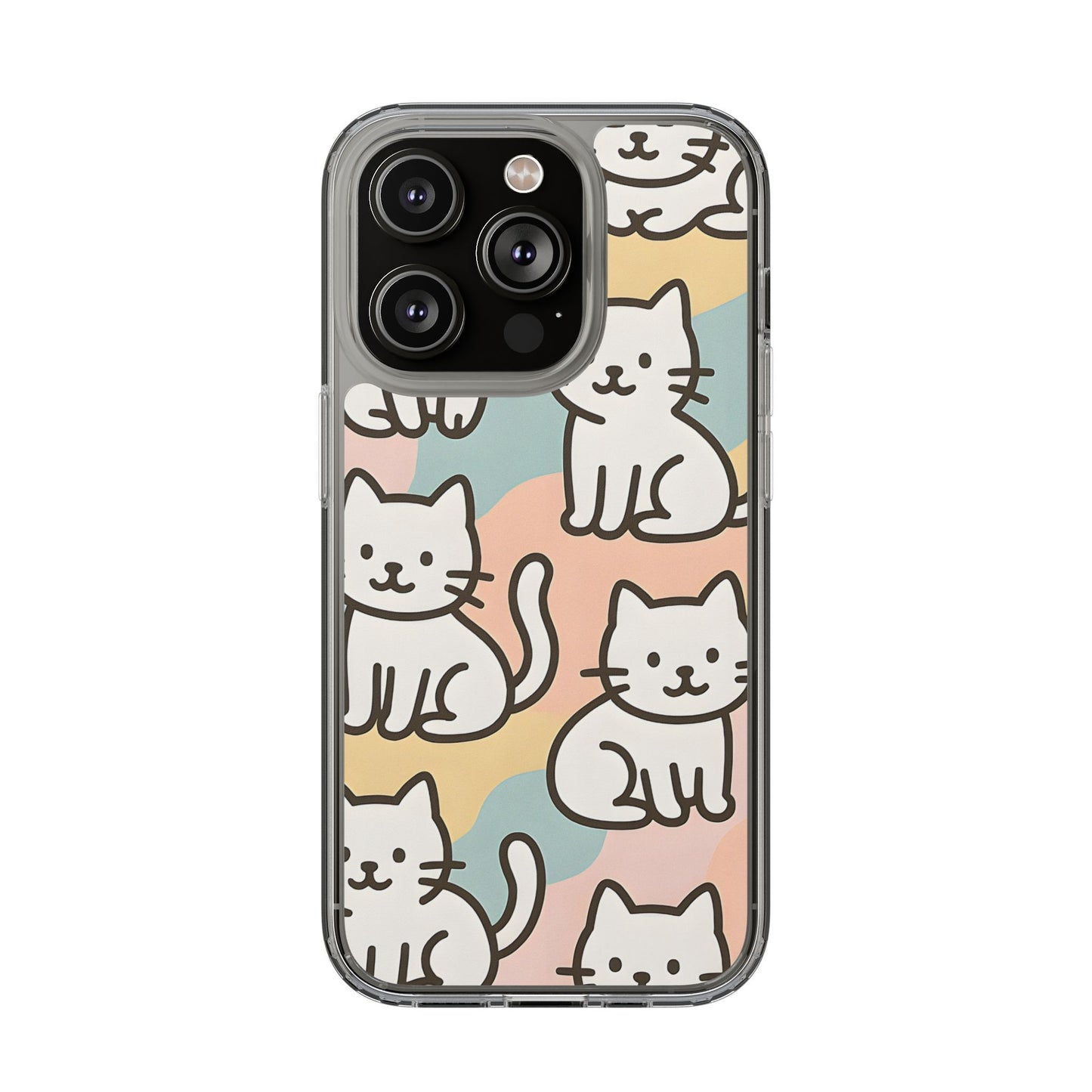 Clear White Cat Pattern Case - Kawaii Pastel Aesthetic Transparent Cover