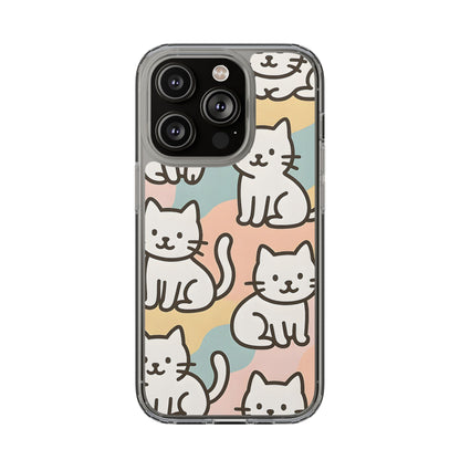 Clear White Cat Pattern Case - Kawaii Pastel Aesthetic Transparent Cover