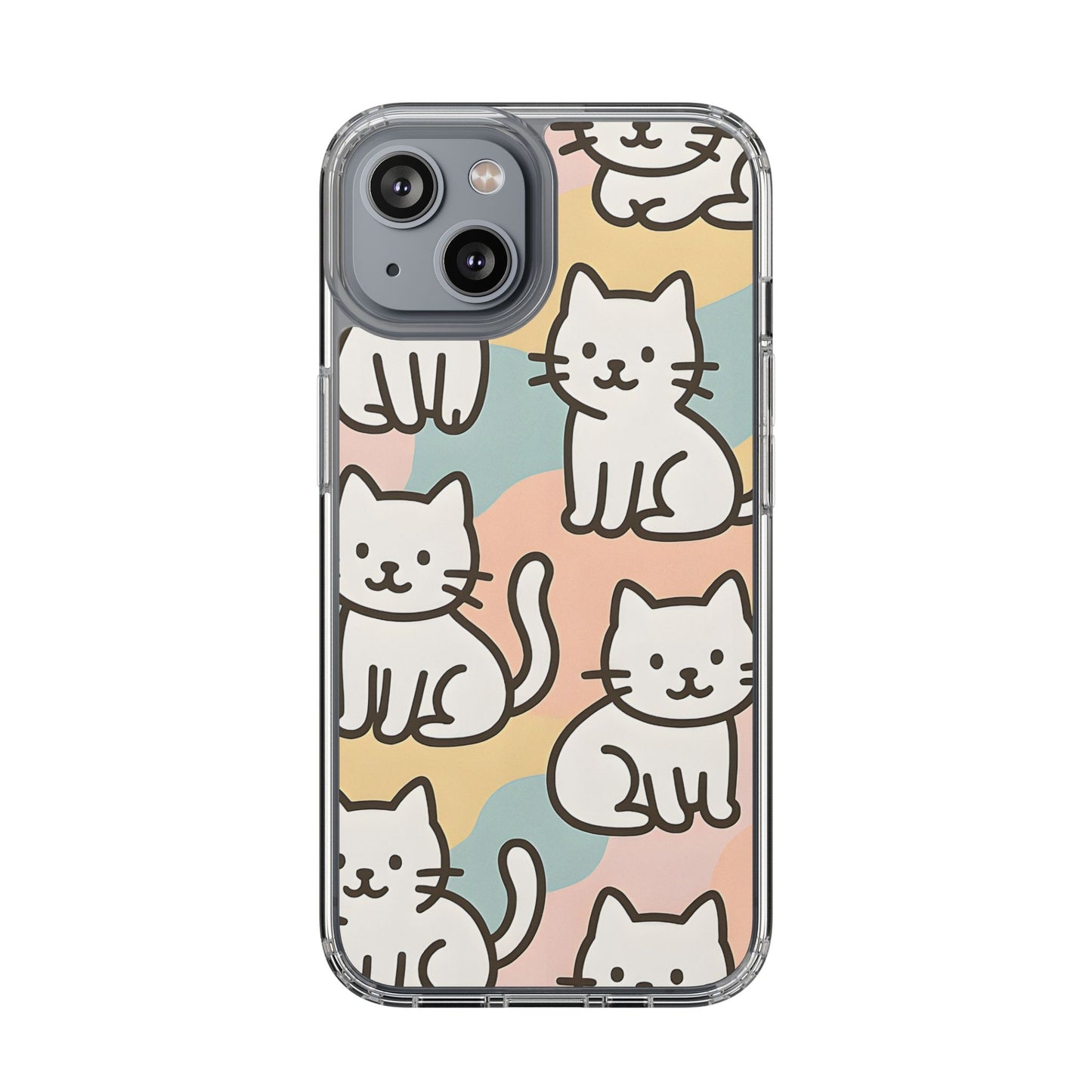 Clear White Cat Pattern Case - Kawaii Pastel Aesthetic Transparent Cover