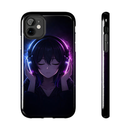 Neon Music Anime Girl Tough Case - Purple & Blue Aesthetic Cover for iPhone & Samsung