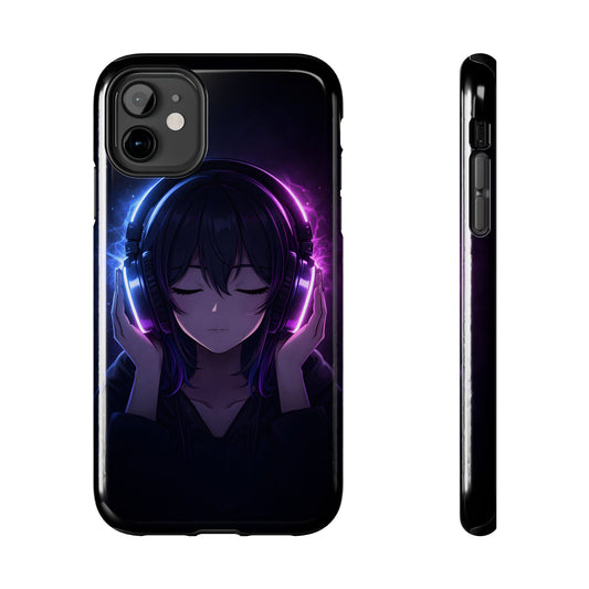 Neon Music Anime Girl Tough Case - Purple & Blue Aesthetic Cover for iPhone & Samsung