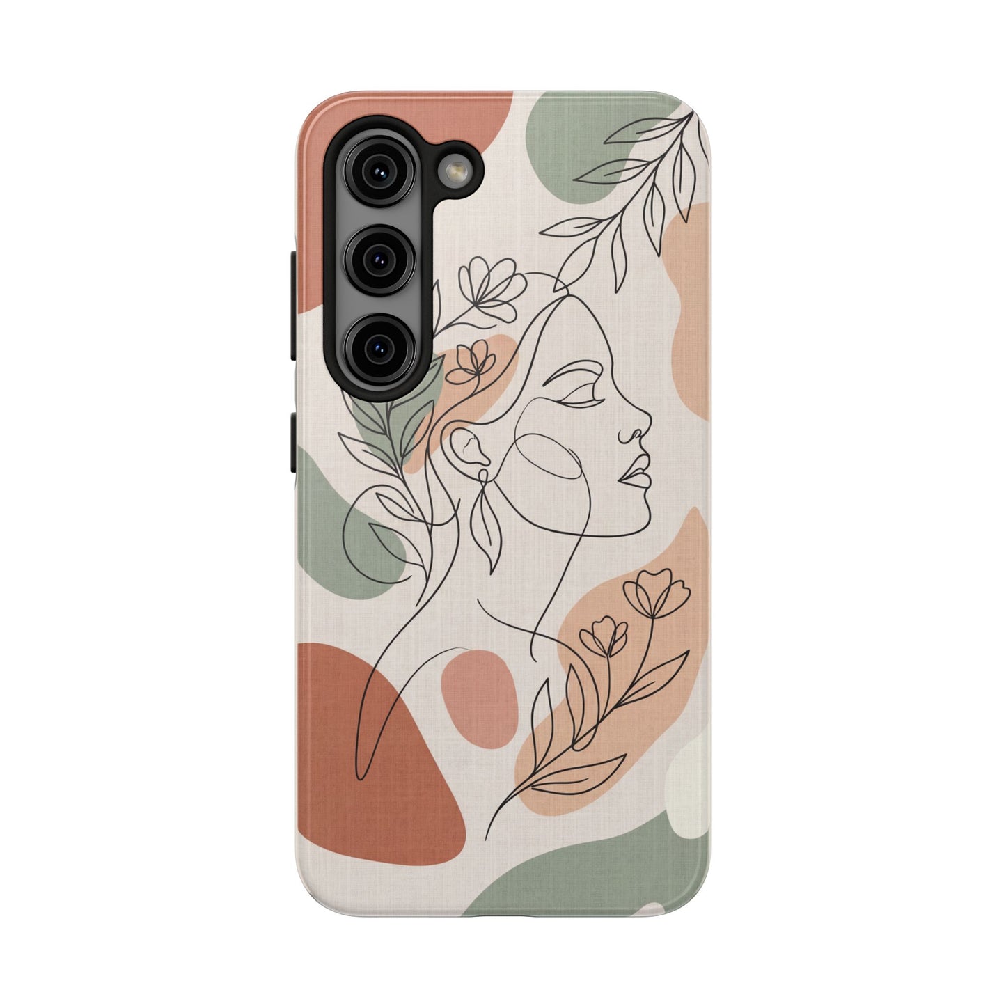 Earthy Abstract Female Line Art Tough Case - Minimalist Boho Cover for iPhone & Samsung