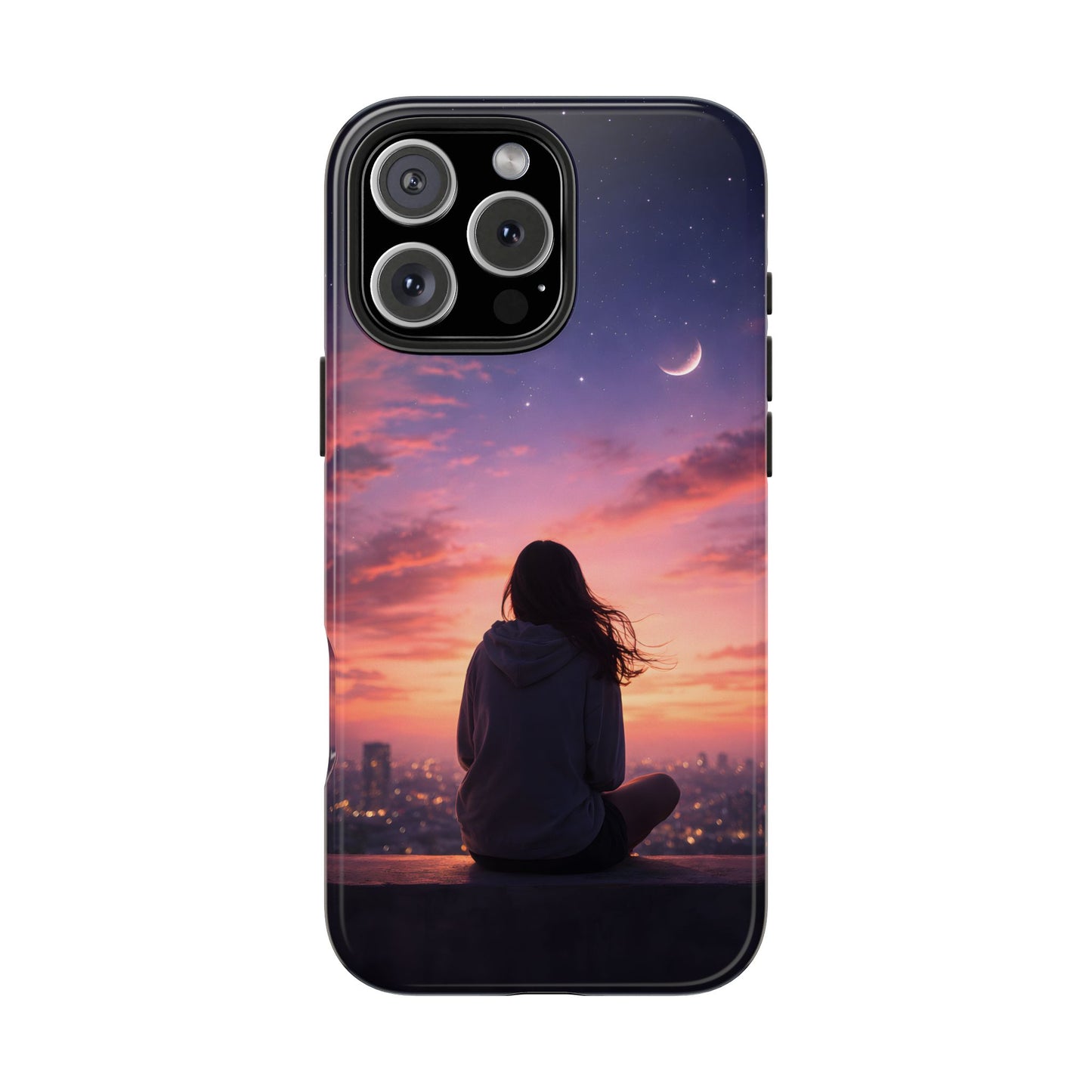 Dreamy Rooftop Sunset Tough Case - Lo-Fi Cityscape Cover for iPhone & Samsung