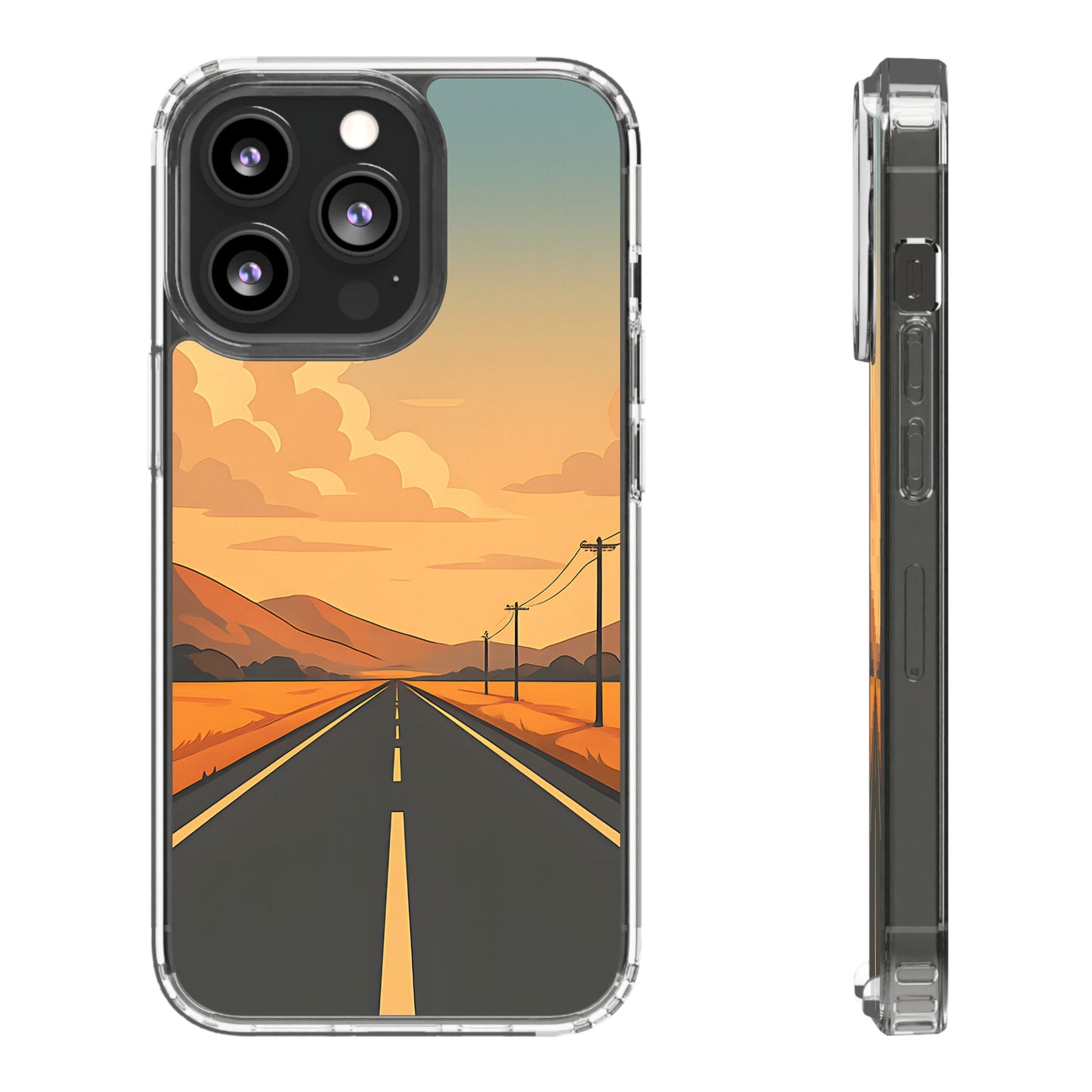 Clear Open Road Sunset Case - Minimalist Journey Aesthetic Transparent Cover