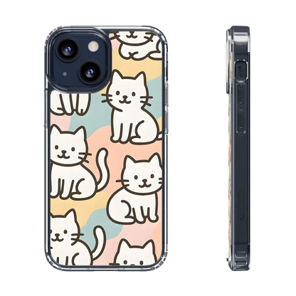 Clear White Cat Pattern Case - Kawaii Pastel Aesthetic Transparent Cover