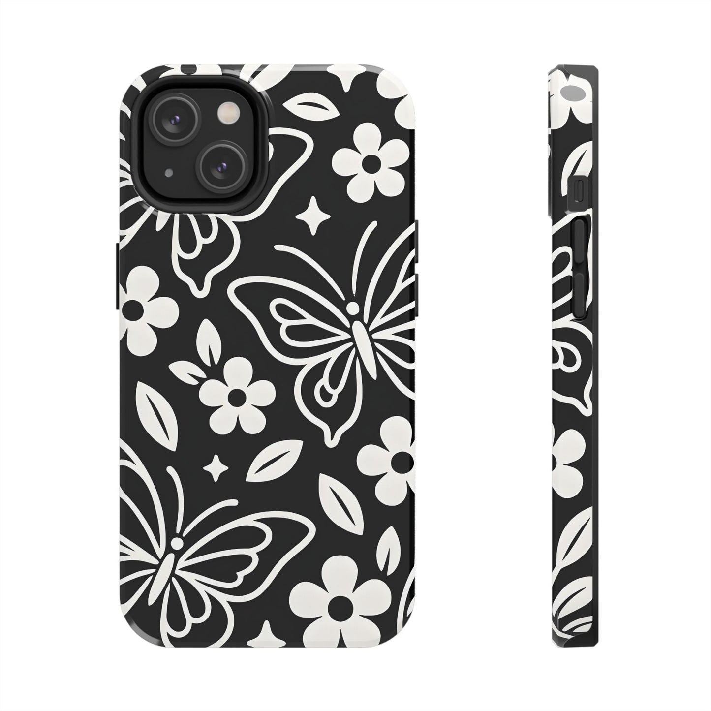Midnight Butterfly Line Art Tough Case - Minimalist Floral Cover for iPhone & Samsung