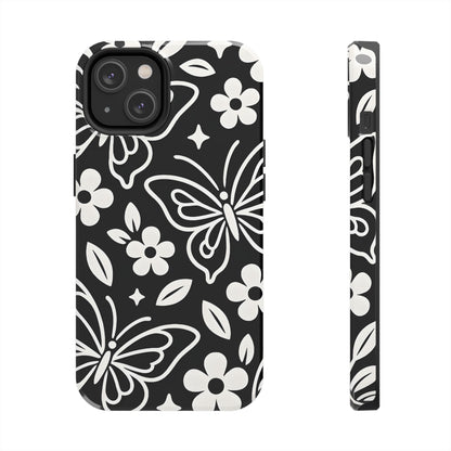 Midnight Butterfly Line Art Tough Case - Minimalist Floral Cover for iPhone & Samsung