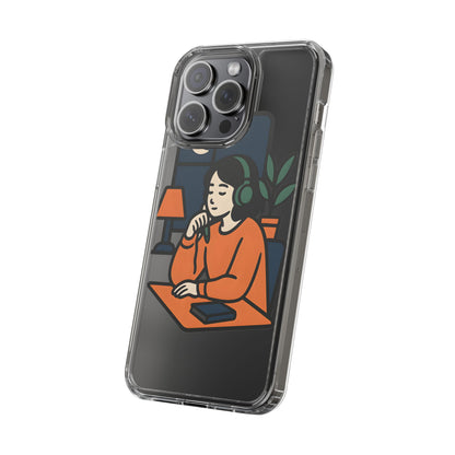 Clear Lofi Study Girl Case - Minimalist Aesthetic Transparent Cover for iPhone & Samsung