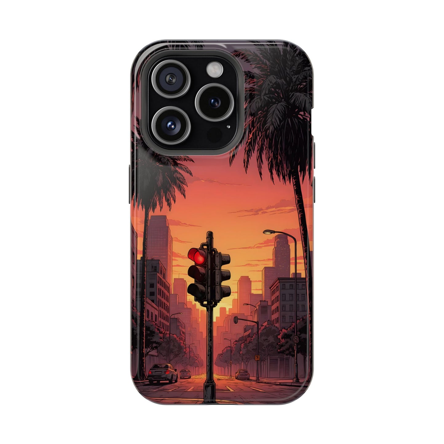 Lofi City Sunset: Aesthetic Urban Palm Tree MagSafe Case