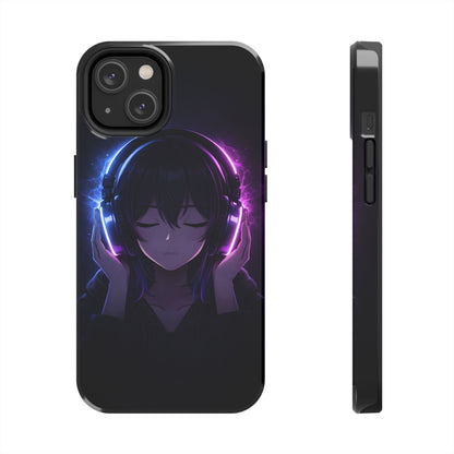 Neon Music Anime Girl Tough Case - Purple & Blue Aesthetic Cover for iPhone & Samsung